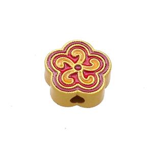 Copper Flower Beads Red Yellow Cloisonne 18K Gold Plated, approx 11mm
