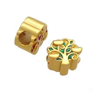 Copper Tree Beads Green Cloisonne Large Hole 18K Gold Plated, approx 10-11mm, 5mm hole