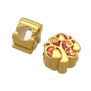 Copper Tree Beads Red Cloisonne Large Hole 18K Gold Plated, approx 10-11mm, 5mm hole