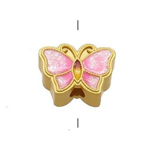 Copper Butterfly Beads Pink Cloisonne 18K Gold Plated, approx 9-11mm