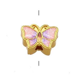 Copper Butterfly Beads Pink Cloisonne 18K Gold Plated, approx 9-11mm