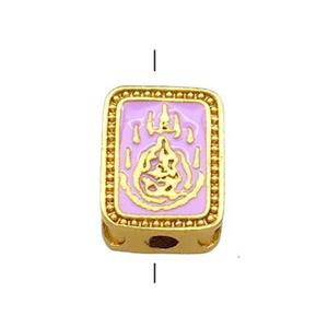 Copper Rectangle Beads Pink Cloisonne Buddhist 18K Gold Plated, approx 8.5-11.5mm