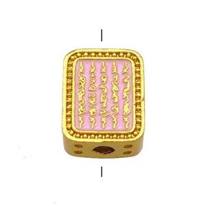 Copper Rectangle Beads Pink Cloisonne Buddhist 18K Gold Plated, approx 9-12mm