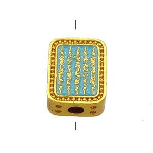 Copper Rectangle Beads Teal Cloisonne Buddhist 18K Gold Plated, approx 9-12mm