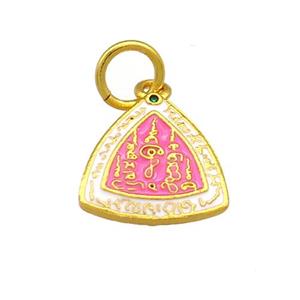 Copper Triangle Pendant Pink Cloisonne Buddhist 18K Gold Plated, approx 14mm