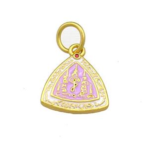 Copper Triangle Pendant Lavender Cloisonne Buddhist 18K Gold Plated, approx 14mm