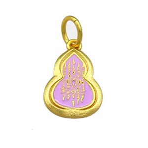 Copper Gourd Pendant Lavender Cloisonne Buddhist 18K Gold Plated, approx 11-16mm