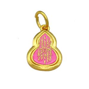 Copper Gourd Pendant Pink Cloisonne Buddhist 18K Gold Plated, approx 11-16mm