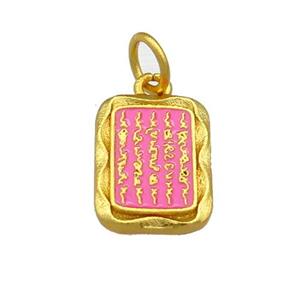 Copper Rectangle Pendant Pink Cloisonne Buddhist 18K Gold Plated, approx 12-16mm