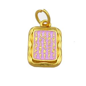 Copper Rectangle Pendant Lavender Cloisonne Buddhist 18K Gold Plated, approx 12-16mm