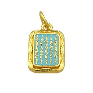 Copper Rectangle Pendant Teal Cloisonne Buddhist 18K Gold Plated, approx 12-16mm