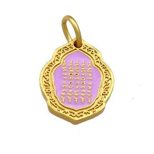 Copper Oavl Pendant Lavender Cloisonne Buddhist 18K Gold Plated, approx 14-17mm