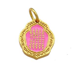 Copper Oavl Pendant Pink Cloisonne Buddhist 18K Gold Plated, approx 14-17mm