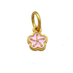 Copper Flower Pendant Pink Cloisonne 18K Gold Plated, approx 7mm