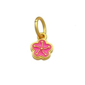 Copper Flower Pendant Pink Cloisonne 18K Gold Plated, approx 7mm