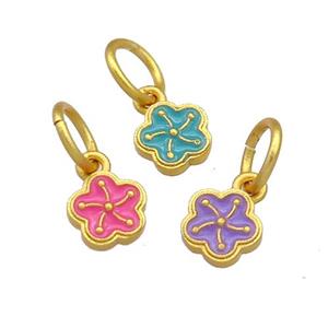 Copper Flower Pendant Cloisonne 18K Gold Plated Mixed, approx 7mm