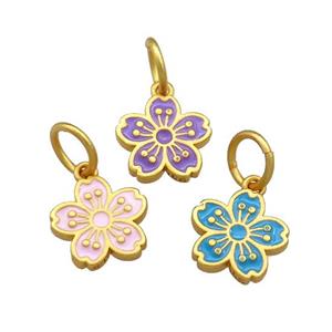 Copper Flower Pendant Cloisonne 18K Gold Plated Mixed, approx 11mm