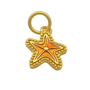 Copper Starfish Pendant Multicolor Cloisonne 18K Gold Plated, approx 12mm