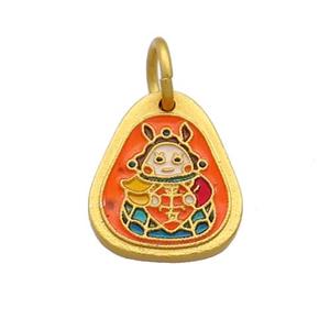 Copper Girls Pendant Multicolor Cloisonne 18K Gold Plated, approx 12-15mm
