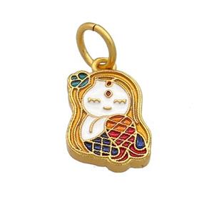 Copper Girls Pendant Multicolor Cloisonne 18K Gold Plated, approx 11-14mm