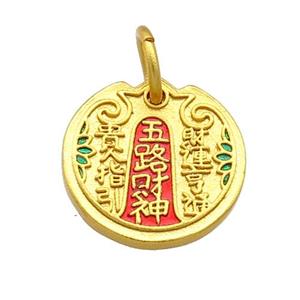 Copper Circle Pendant Fengshui Cloisonne 18K Gold Plated, approx 15mm