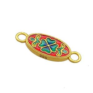 Copper Oval Connector Multicolor Cloisonne 18K Gold Plated, approx 7.5-13mm