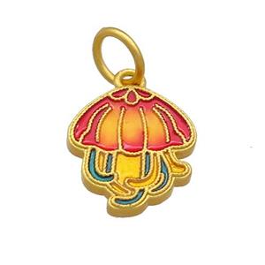 Copper Jellyfish Charms Pendant Multicolor Cloisonne 18K Gold Plated, approx 13-15mm