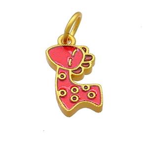 Copper Deer Pendant Red Cloisonne 18K Gold Plated, approx 10-15mm