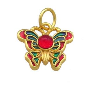 Copper Butterfly Pendant Multicolor Cloisonne 18K Gold Plated, approx 14-17mm