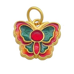 Copper Butterfly Pendant Multicolor Cloisonne 18K Gold Plated, approx 15-17mm