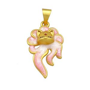 Copper Fox Charms Pendant Pink Cloisoone 18K Gold Plated, approx 13-21mm
