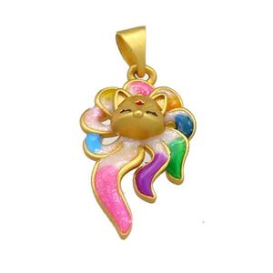 Copper Fox Charms Pendant Multicolor Cloisoone 18K Gold Plated, approx 13-21mm
