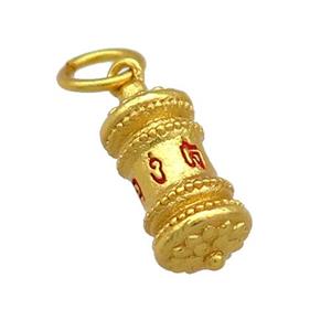 Copper Prayer Wheel Charms Pendant Tibetan Unfade 18K Gold Plated, approx 7-16mm