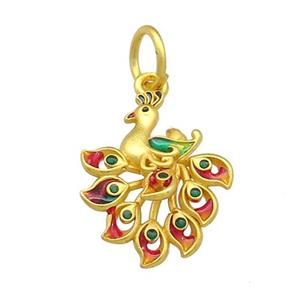 Copper Peafowl Charms Pendant Multicolor Cloisonne Unfade 18K Gold Plated, approx 15-20mm