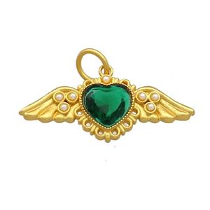 Copper Angel Wings Pave Green Crystal Glass Unfade 18K Gold Plated, approx 12-30mm