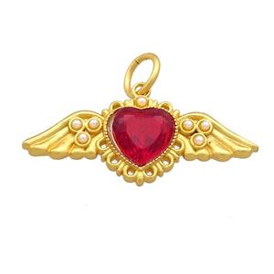 Copper Angel Wings Pave Red Crystal Glass Unfade 18K Gold Plated, approx 12-30mm