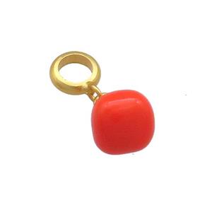 Copper Tomato Charms Pendant Red Enamel 18K Gold Plated, approx 7mm, 6mm
