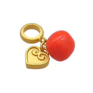 Copper Tomato Charms Pendant Heart Red Enamel 18K Gold Plated, approx 7mm, 6mm