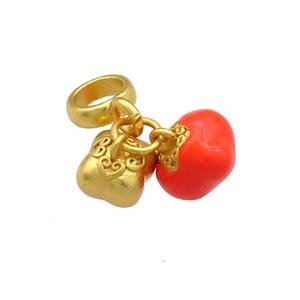 Copper Tomato Charms Pendant Red Enamel 18K Gold Plated, approx 7mm, 6mm