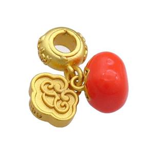 Copper Tomato Charms Pendant Red Enamel 18K Gold Plated, approx 8mm