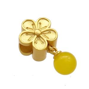 Copper Flower Beads With Green Yellow Jade 18K Gold Plated, approx 6mm,10mm, 4mm hole