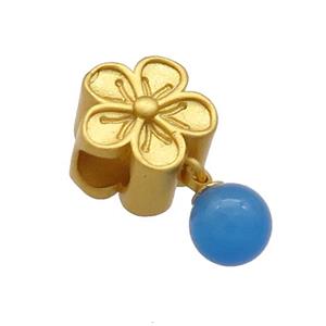 Copper Flower Beads With Green Blue Jade 18K Gold Plated, approx 6mm,10mm, 4mm hole