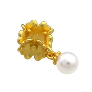 Copper Flower Beads With White Pearlized Resin 18K Gold Plated, approx 7-11mm, 4mm hole, 6mm