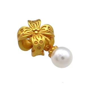 Copper Flower Beads With White Pearlized Resin 18K Gold Plated, approx 9-10mm, 4mm hole, 6mm