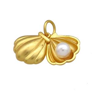 Copper Shell Pendant Pave White Pearlized Resin 18K Gold Plated, approx 12mm, 5mm