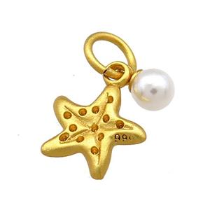 Copper Starfish Pendant Pave White Pearlized Resin 18K Gold Plated, approx 12-14mm, 5mm