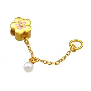 Copper Flower Pendant White Pearlized Resin 18K Gold Plated, approx 10.5mm, 4mm hole, 5mm, 35mm length