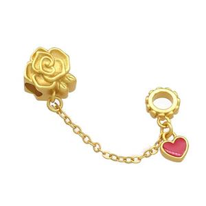 Copper Flower Pendant Heart Red Cloisonne 18K Gold Plated, approx 11mm, 4mm hole, 7mm, 35mm length
