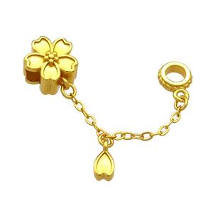 Copper Flower Pendant Unfade 18K Gold Plated, approx 11mm, 4mm hole, 4x6mm, 35mm length