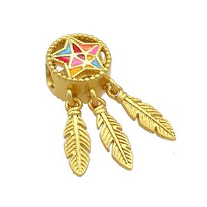 Copper Star Pendant Multicolor Cloisonne Leaf 18K Gold Plated, approx 11mm, 4mm hole, 4x11mm